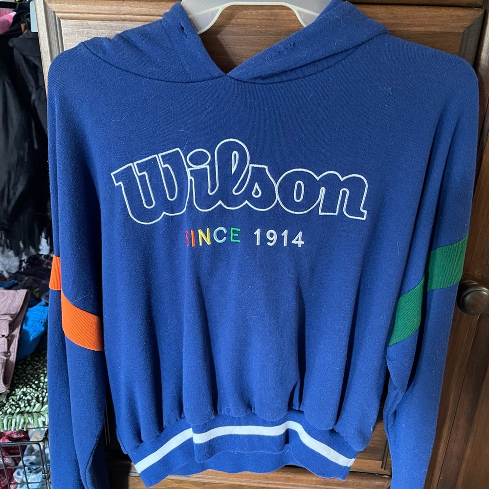 Wilson Men's Blue Hoodie with Orange and Green Accents